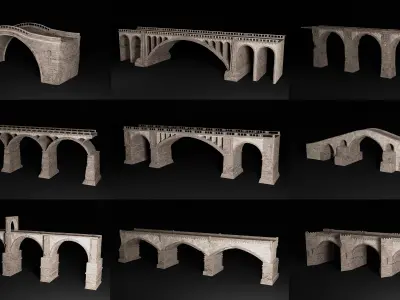 BRIDGE ROMAN GREEK ANCIENT ROAD RAIL TRACK OLD STONE COLLECTION Low-poly 3D model