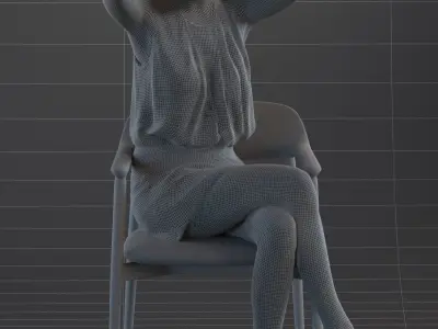 3D pre posed lady sitting putting on jewelry   3D model