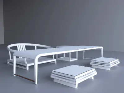 Tea table chairs Japanese 3D model