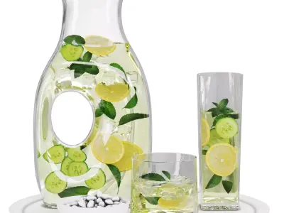 Modern Glass Pitcher Infused Water Set N29 Lemon Mint 3D model