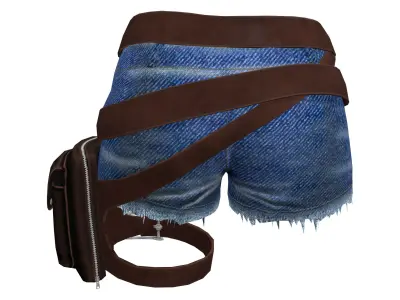 Female Torn Mini Denim Short With Utility Pocket and Belts Low-poly 3D model