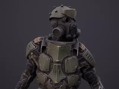 Rigged sci-fi soldier in a heavy exoskeleton Low-poly 3D model