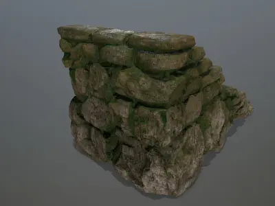 stairs stone wall with moss Low-poly 3D model