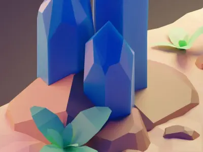 low poly Gameasset4 crystal in middle of desert Low-poly 3D model