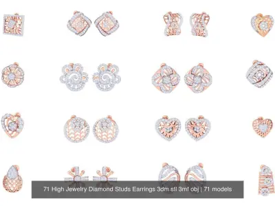 71 High Jewelry Diamond Studs Earrings 3dm stl 3mf obj 3D Model Pack