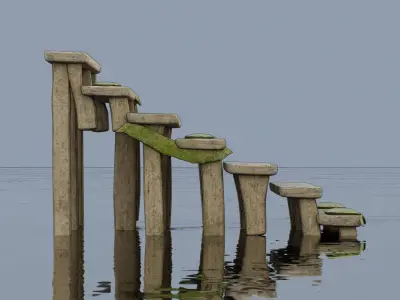 Aged wooden staircase Low-poly 3D model