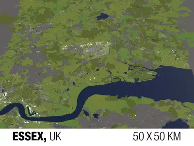 Essex UK 50x50km 3D Area Map 3D model