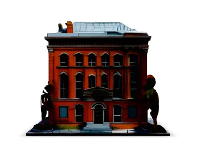 LowPoly Brick Building with Sidewalk Low-poly 3D model