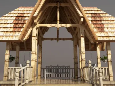 Wooden French Gazebo Low Poly Low-poly 3D model