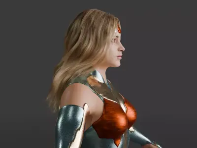 Crimson Valkyrie  Superheroine 3D Character with Armor and Hair Low-poly 3D model
