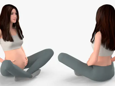  Asian Pregnant Woman with Yoga Equipment Collection 