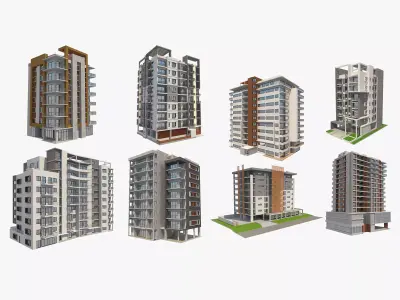 8 Apartment Buildings Set 1 3D model