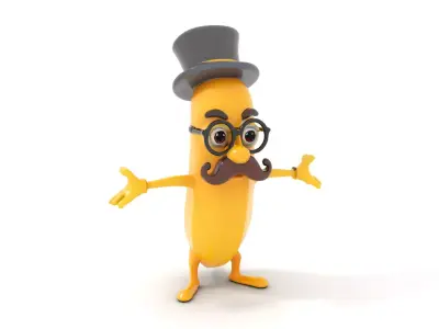 Charming Banana Gentleman Character Rigged and Animated Low-poly 3D model