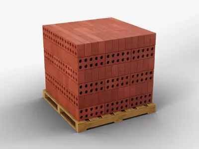 Wooden Pallet with Red Bricks 2 3D model