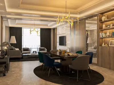 Modern Salon and Dining Room 3D model