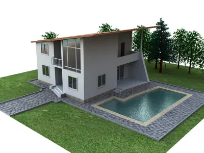 House with swimming pool 3D model purchase