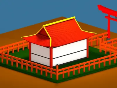 Japanese Shrine Low-poly 3D model