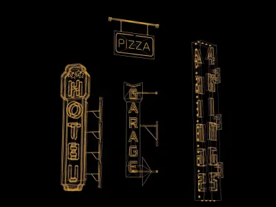 Billboard Set Low Poly Game Ready hotel sign Low-poly 3D model