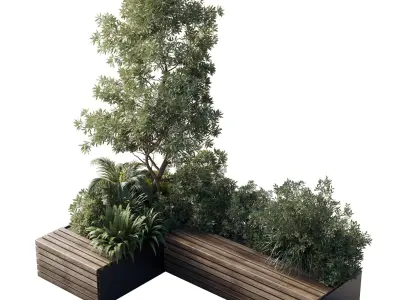 Urban Environment Urban Furniture Green Benches 24 3D model