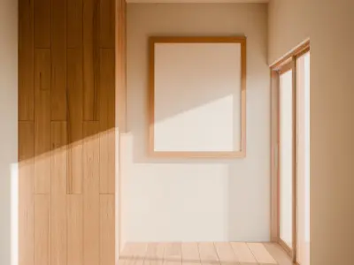 Room with wooden door and white frame Low-poly 3D model