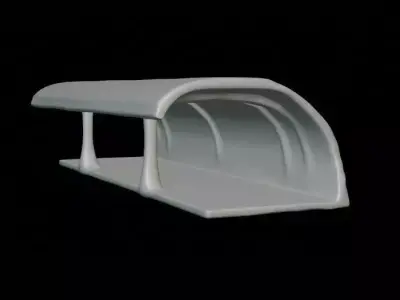 Futuristic Organic Monolithic Bus Stop Concrete Wood Shelter Low-poly 3D model