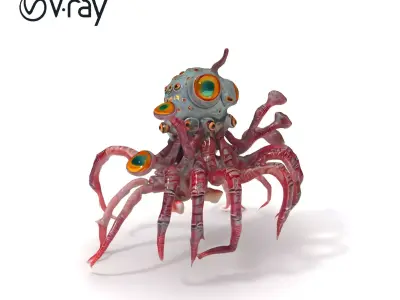 Alien Cephalopod Creature model pack with detailed tentacles ... Low-poly 3D model