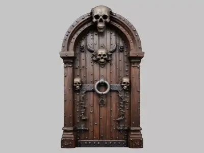 Medieval Fantasy Skull Wooden Door Low-poly 3D model