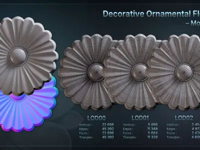 Decorative Ornamental Flowers - 15 Models with LODs 3D model