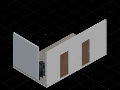 Isometric Living Dining Room With Black Furniture  3D model