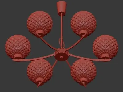 Golden Brass and Vintage Glass Chandelier 3D model