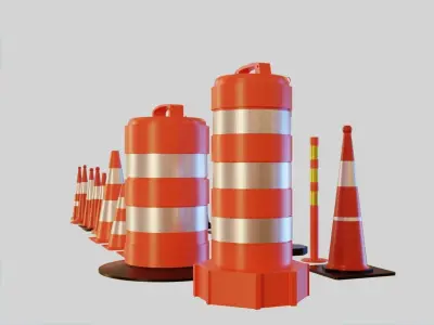 Traffic Cones and Construction barrels Collection - 19 items Low-poly 3D model