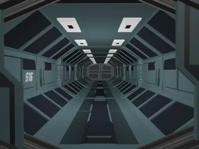 Low Poly Sci-fi Corridor with Animated Gates Low-poly 3D model