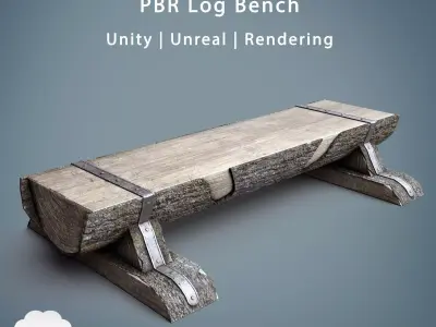 PBR Wooden Log Bench Low-poly 3D model