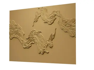 modern Wavy Relief Panel Wall Decor Set STL Mural CNC 377 3D model