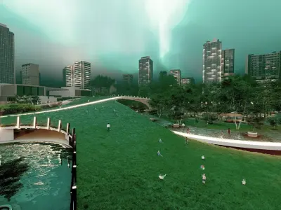 Organic architecture park  landscapewith 3d grass free concept 3D model
