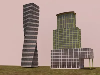 2 Skyscrapers 3D Model High-Detail Game Ready Low-poly 3D model