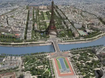Paris City Eiffel Tower Mars Fields 3D model