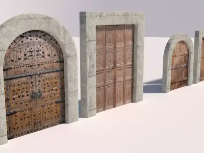 Old Ancient Wood and Steel Iron Doors 3D model
