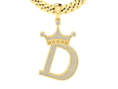 CROWN ALPHABET PENDANT WITH DIAMONDS 3D print model