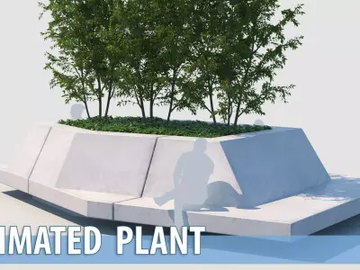 street bench and trees wind animation 3D model