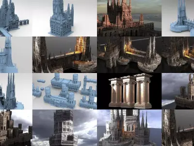 Fantasy English City architecture 1 3D Model Pack