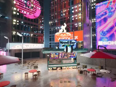 Cyberpunk Food Stall Street Low-poly 3D model