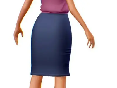 High Poly Subdivision Secretary Girl Avatar Low-poly 3D model
