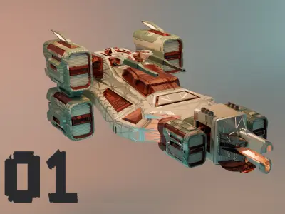 SciFi Spaceship 3D Model Game Dev PBR Textured Low-poly 3D model