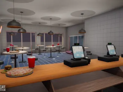 Fast Food Cafe - building with interior Low-poly 3D model