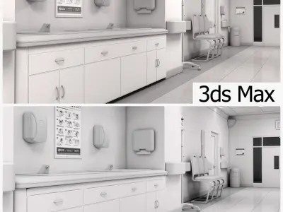 Hospital Hallway 2 MAX White 3D model