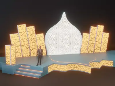 Islamic Event Stage with Lightening Low Poly Game Ready Low-poly 3D model
