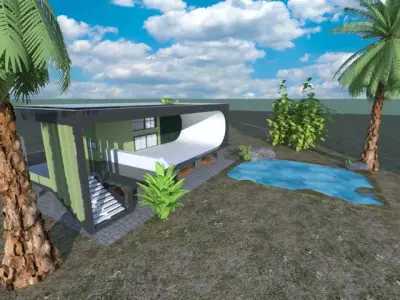 exterior model with a beatufull lake  and trees 3D model