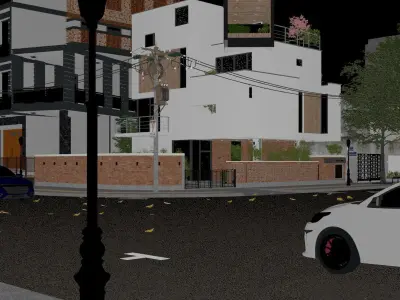 Modern Urban Corner House Compact Residential  Low-poly 3D model