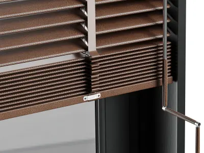 open window - close metal window with metal - leather blinds Low-poly 3D model